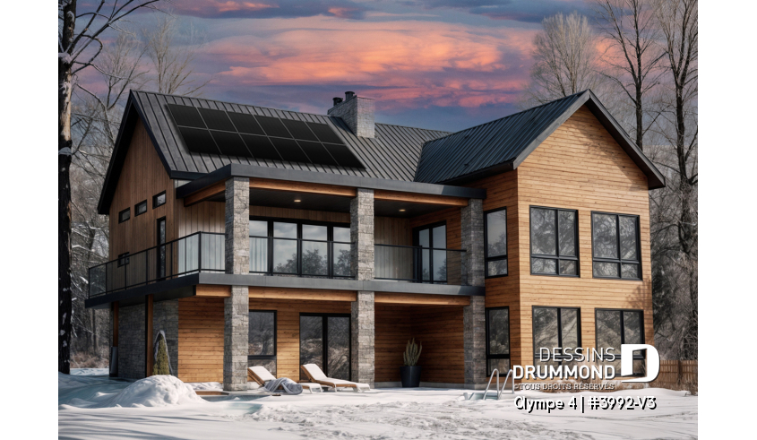 Version couleur no. 1 - Vue avant du plan de maison unifamiliale 3992-V3 Version couleur no. 1 - Vue avant - Olympe 4