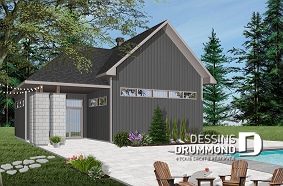 Version couleur no. 1 - Vue arrière - Plan de garage 2 autos, coin atelier, secteur versatile pour table de pool, petit bar, plan de garage double - Versa