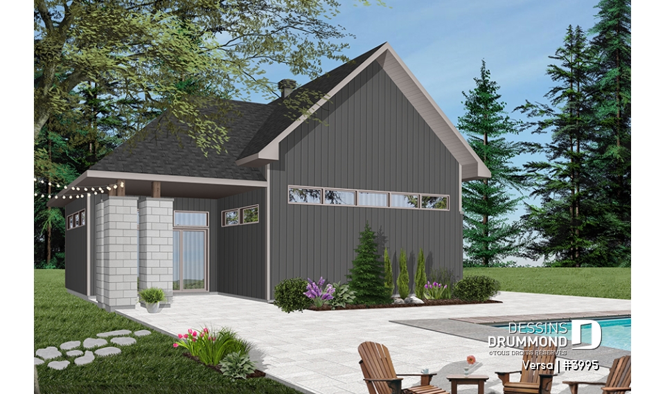Version couleur no. 1 - Vue arrière - Plan de garage 2 autos, coin atelier, secteur versatile pour table de pool, petit bar, plan de garage double - Versa