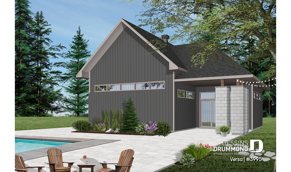 Version couleur no. 1 - Vue arrière - Plan de garage 2 autos, coin atelier, secteur versatile pour table de pool, petit bar, plan de garage double - Versa