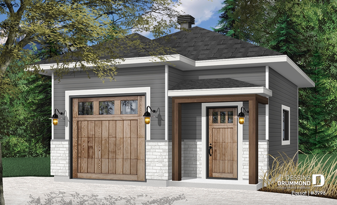 Vue avant - MODÈLE DE BASE - Plan de garage simple 20' x 24', plafond 10', style champêtre et farmhouse, rangement optimisé, murs isolés  - Passat