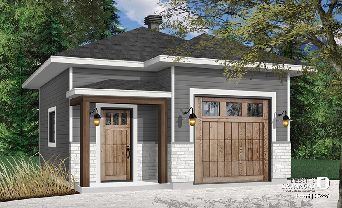 Vue avant - MODÈLE DE BASE - Plan de garage simple 20' x 24', plafond 10', style champêtre et farmhouse, rangement optimisé, murs isolés  - Passat