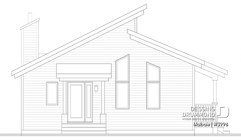 Élévation arrière du plan de maison unifamiliale 3998 Élévation arrière - Malbaie