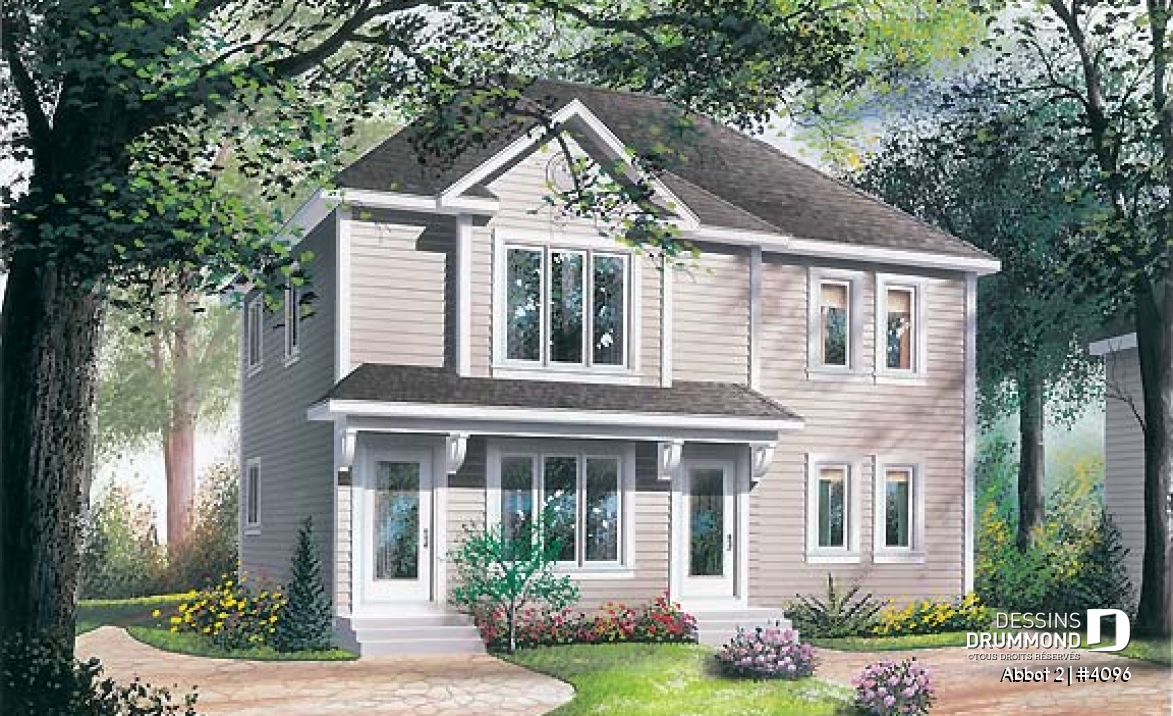 Vue avant - MODÈLE DE BASE - Plan de duplex,  2 chambres, belle cuisine avec comptoir lunch, rangement, aire ouverte - Abbot 2
