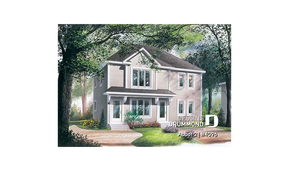Vue avant - MODÈLE DE BASE - Plan de duplex,  2 chambres, belle cuisine avec comptoir lunch, rangement, aire ouverte - Abbot 2