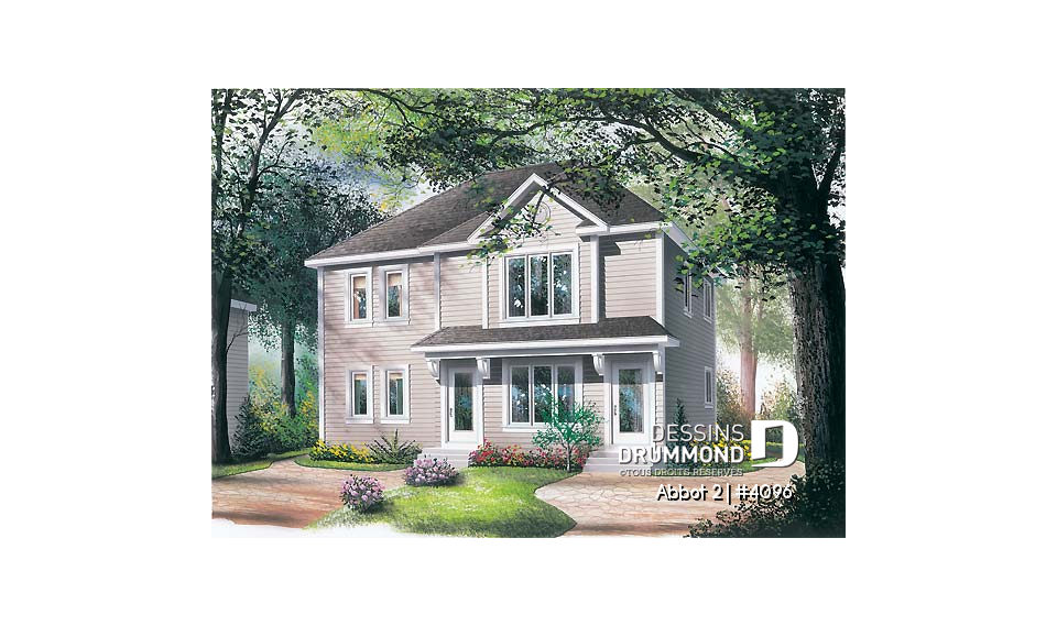 Vue avant - MODÈLE DE BASE - Plan de duplex,  2 chambres, belle cuisine avec comptoir lunch, rangement, aire ouverte - Abbot 2