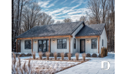 Version couleur no. 8 - Vue avant - Plan de plain-pied style Farmhouse avec terrasse arrière couverte et foyer central - Beauford 2