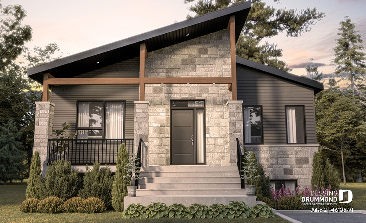 Vue avant - MODÈLE DE BASE - Modèle de maison de plain-pied avec sous-sol aménagé optionnel, 1 à 4 chambre, 2 salons, plafond à 9 pieds - Aika 2