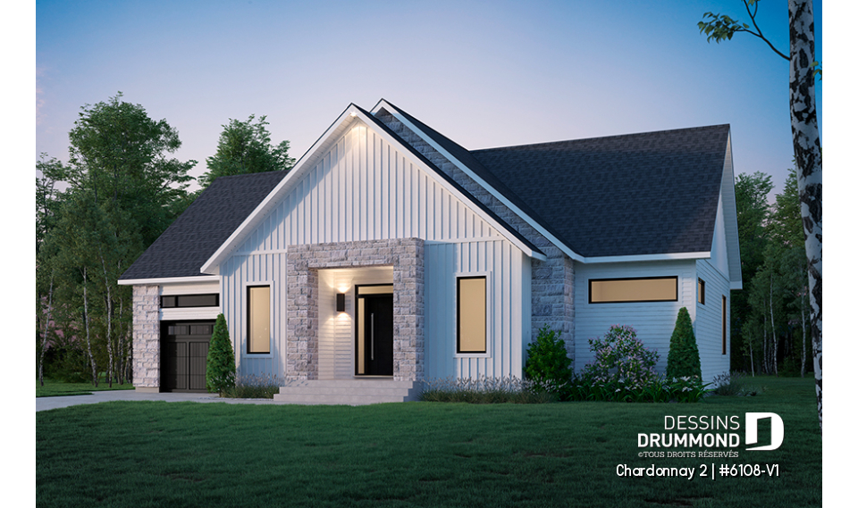 Version couleur no. 3 - Vue gauche - Plain-pied 2 à 3 chambres avec garage, style moderne scandinave, plafond à 9', garde-manger et plus! - Chardonnay 2