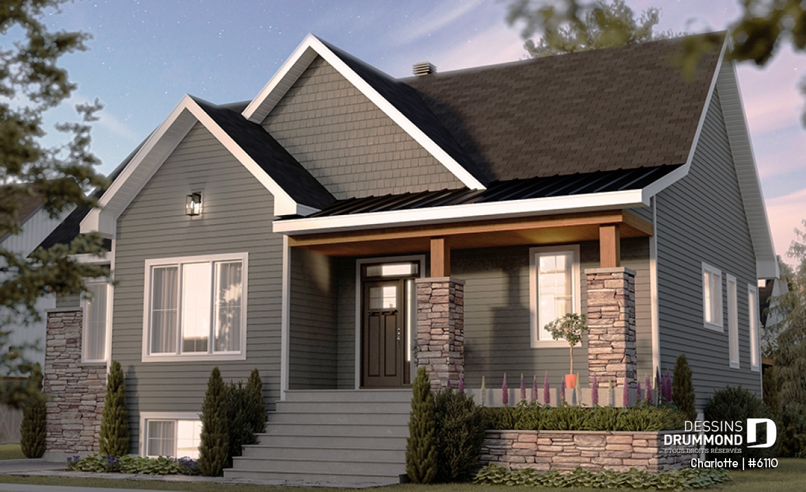 Vue avant - MODÈLE DE BASE - Plain-pied avec 3 chambres au rez-de-chaussée et possible 2 chambres suppl. au sous-sol (optionnel $) - Charlotte