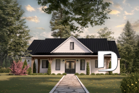 Vue avant - MODÈLE DE BASE - Modèle de maison Farmhouse plain-pied au Québec – 3 chambres, foyer et grand garage double - Country Cottage 2