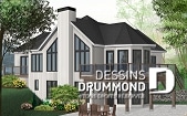 Version couleur no. 1 - Vue arrière - Plan de maison style chalet panoramique, 2 à 4 chambres selon finition du sous-sol, plafond cathédral, foyer - Rockspring 5