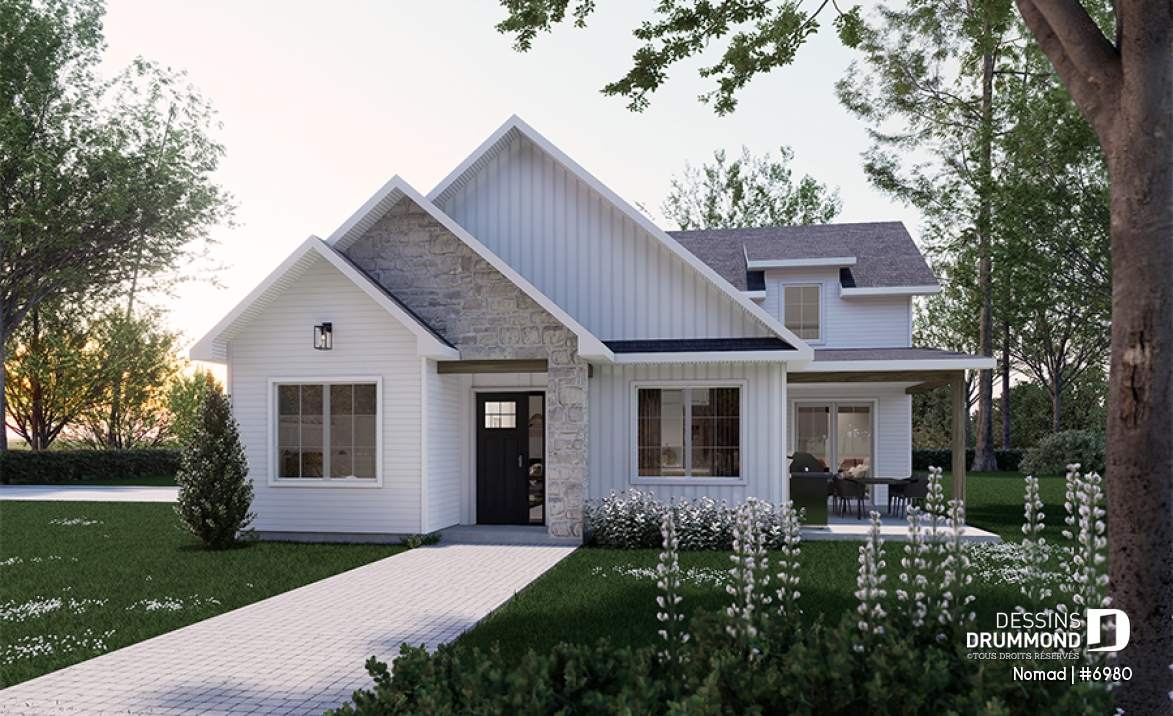 Vue avant - MODÈLE DE BASE - Petite maison une chambre avec garage pour VR incl. option sans garage avec 3 chambres et 2 salles de bain - Nomad