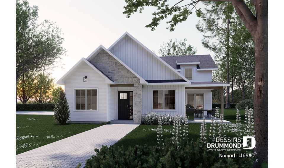 Vue avant - MODÈLE DE BASE - Petite maison une chambre avec garage pour VR incl. option sans garage avec 3 chambres et 2 salles de bain - Nomad