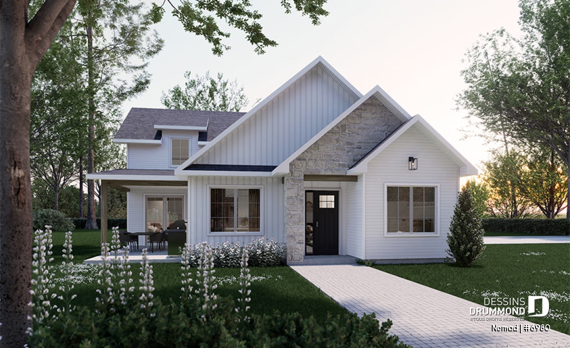 Vue avant - MODÈLE DE BASE - Petite maison une chambre avec garage pour VR incl. option sans garage avec 3 chambres et 2 salles de bain - Nomad