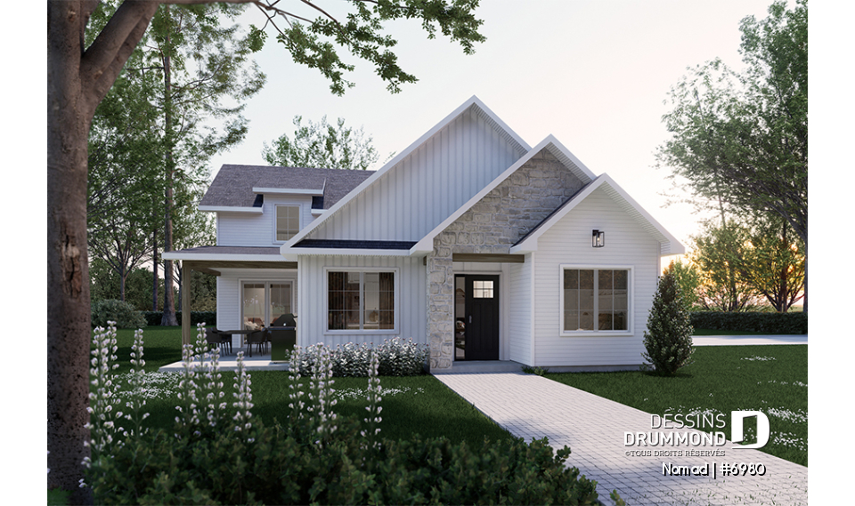 Vue avant - MODÈLE DE BASE - Petite maison une chambre avec garage pour VR incl. option sans garage avec 3 chambres et 2 salles de bain - Nomad