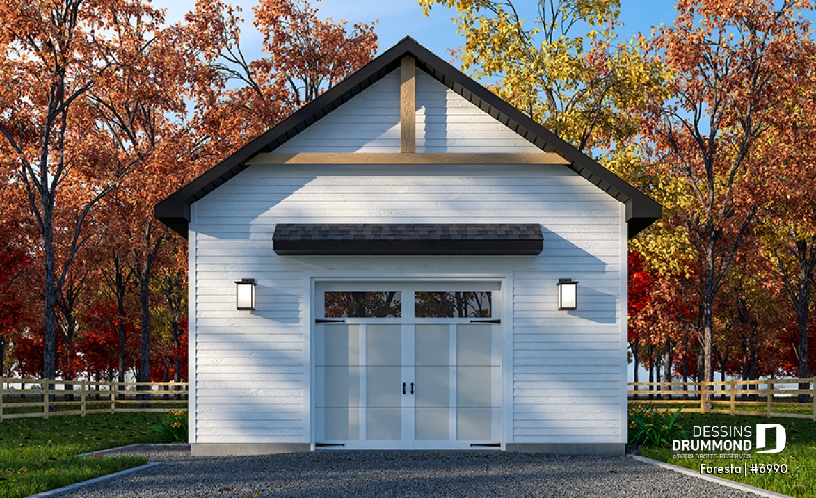 Vue avant - MODÈLE DE BASE - Modèle de garage simple de style farmhouse champêtre - Foresta