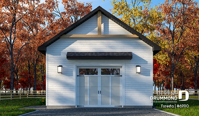 Vue avant - MODÈLE DE BASE - Plan de garage simple de style farmhouse champêtre - Foresta