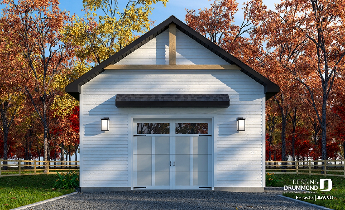 Vue avant - MODÈLE DE BASE - Modèle de garage simple de style farmhouse champêtre - Foresta