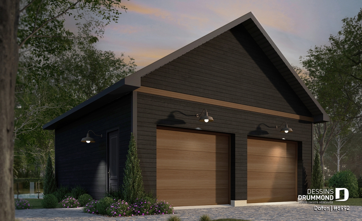 Vue avant - MODÈLE DE BASE - Plan de garage double avec plafond à 9' - Dalton