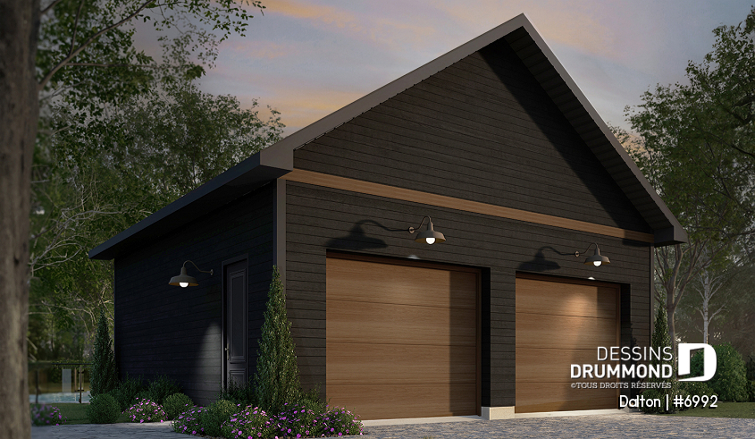 Vue avant - MODÈLE DE BASE - Plan de garage double avec plafond à 9' - Dalton