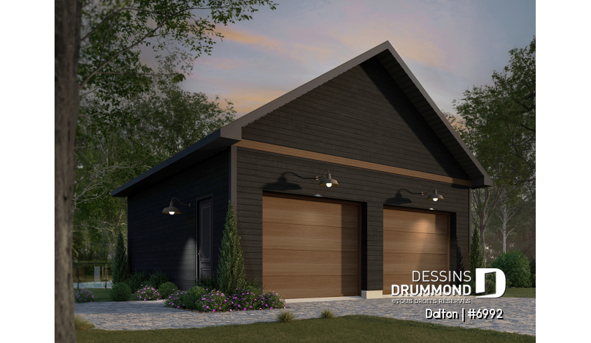 Vue avant - MODÈLE DE BASE - Plan de garage double avec plafond à 9' - Dalton