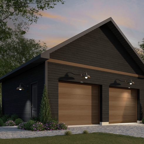 Vue avant - MODÈLE DE BASE - Plan de garage double avec plafond à 9' - Dalton