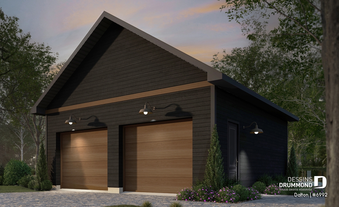 Vue avant - MODÈLE DE BASE - Plan de garage double avec plafond à 9' - Dalton