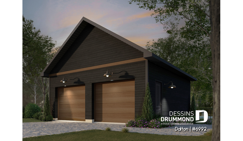 Vue avant - MODÈLE DE BASE - Plan de garage double avec plafond à 9' - Dalton