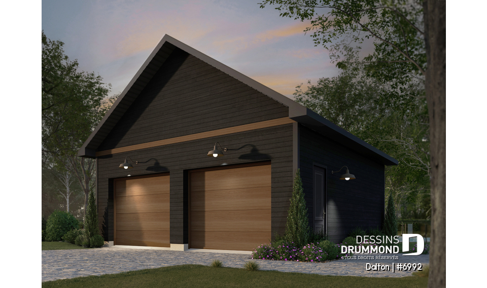 Vue avant - MODÈLE DE BASE - Plan de garage double avec plafond à 9' - Dalton