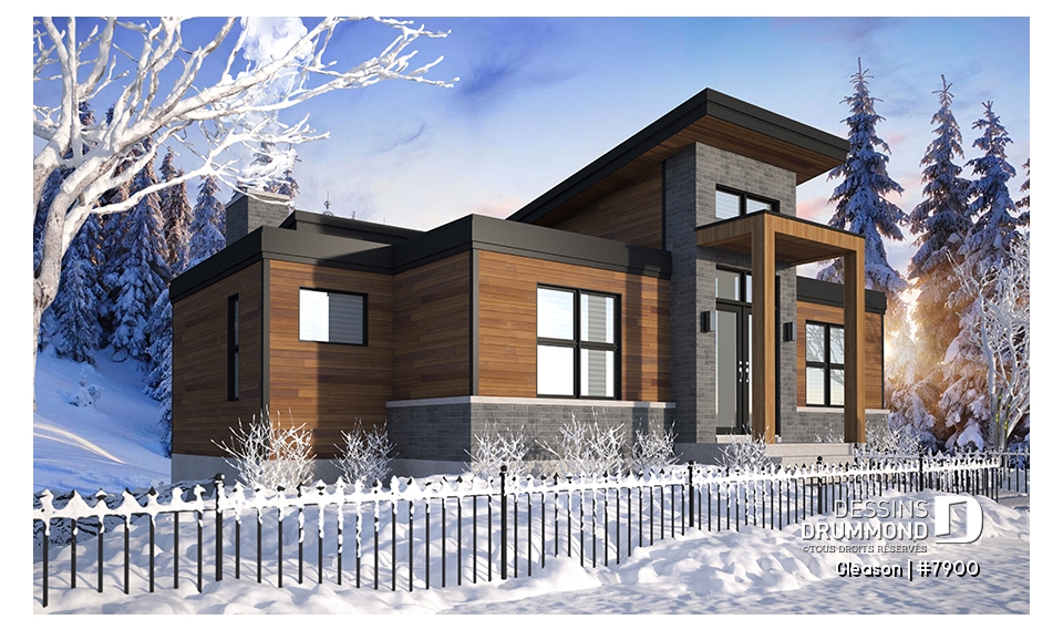 Version couleur no. 1 - Vue avant - Plan de chalet 4 chambres, superbe terrasses arrière, 3 salles de bain, 2 foyers, garde-manger, buanderie - Gleason