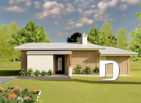 Vue avant - MODÈLE DE BASE - Plan de maison éco-responsable avec 3 chambres, serre à légumes et espace à aire ouverte - PUR 3
