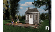 Vue avant - MODÈLE DE BASE - Plan de maisonnette gratuit pour enfants, à construire soi-même - Mini-maison champêtre - Pebble