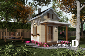 Vue avant - MODÈLE DE BASE - Petite maisonnette farmhouse pour enfant à construire soi-même - Peanut
