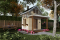 Vue avant - MODÈLE DE BASE - Petite maisonnette farmhouse pour enfant à construire soi-même - Plan gratuit de mini-maison pour enfants - Peanut
