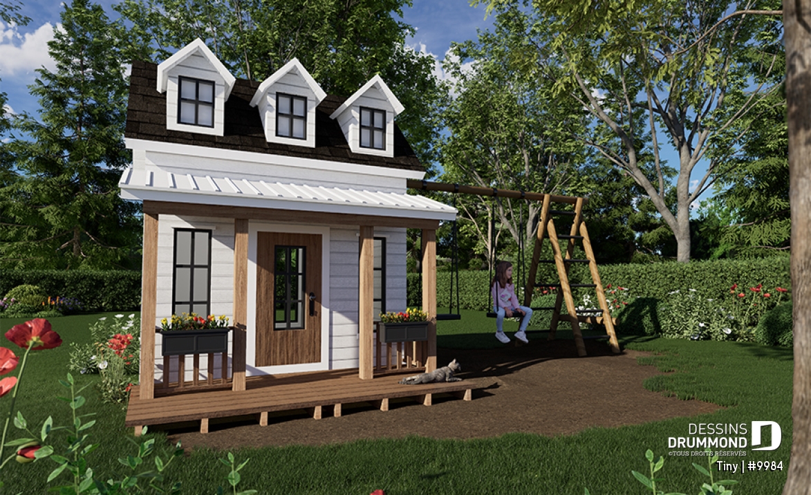 Vue avant - MODÈLE DE BASE - Plan gratuit de maisonnette Champêtre pour enfant, à construire soi-même - Tiny