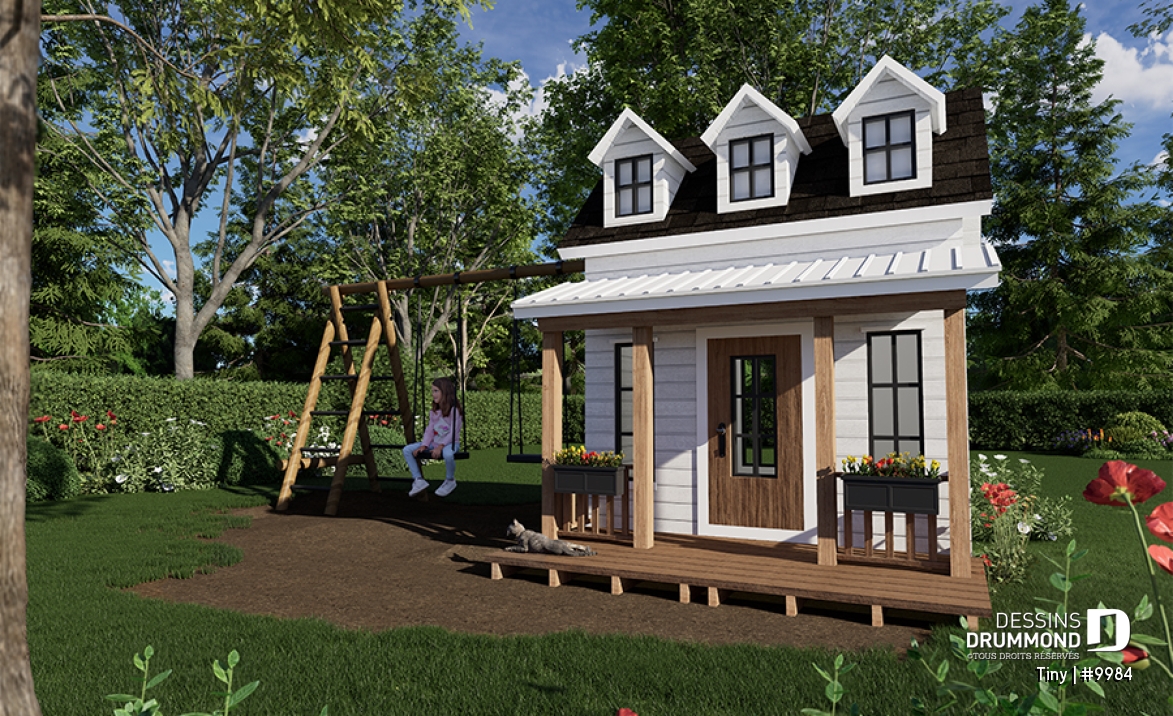 Vue avant - MODÈLE DE BASE - Plan gratuit de maisonnette Champêtre pour enfant, à construire soi-même - Tiny