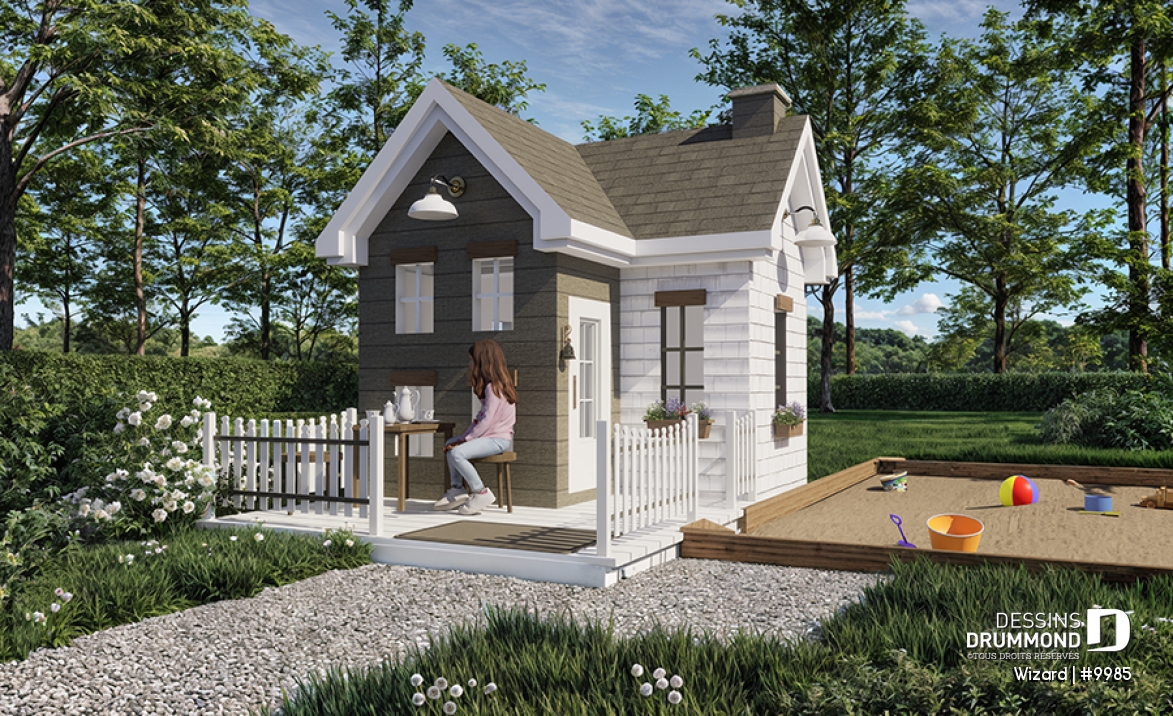 Vue avant - MODÈLE DE BASE - Plan gratuit de maisonnette pour enfants, de style campagne française - Wizard