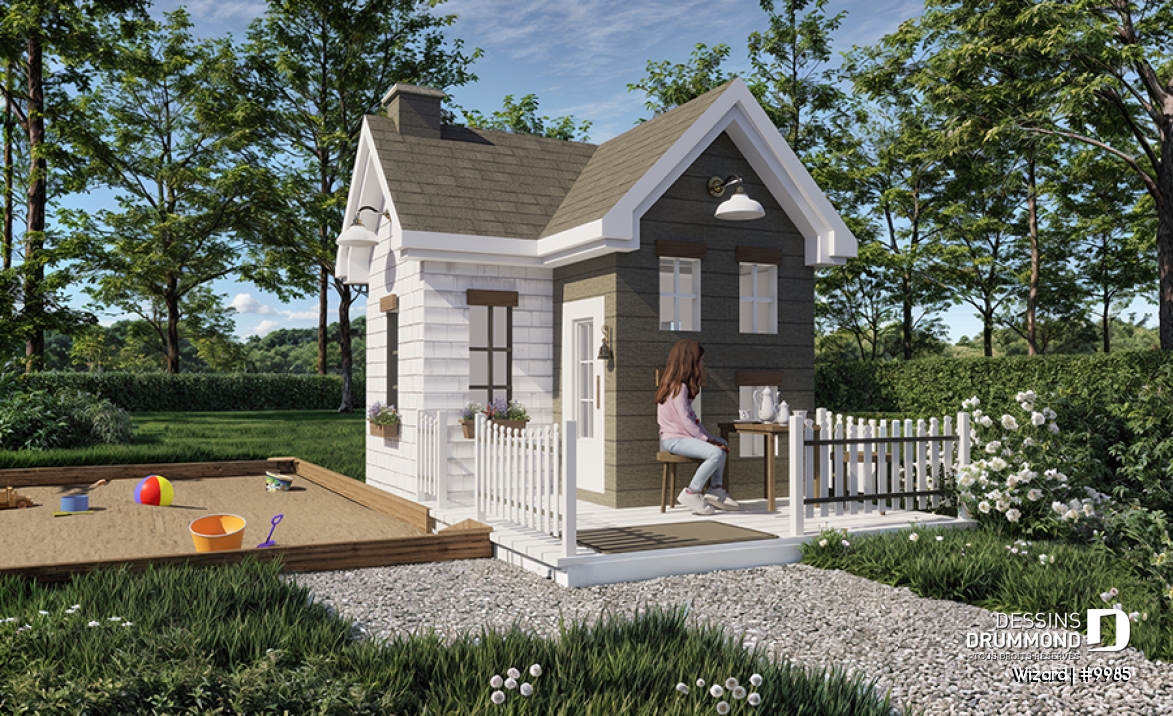 Vue avant - MODÈLE DE BASE - Plan gratuit de maisonnette pour enfants, de style campagne française - Wizard