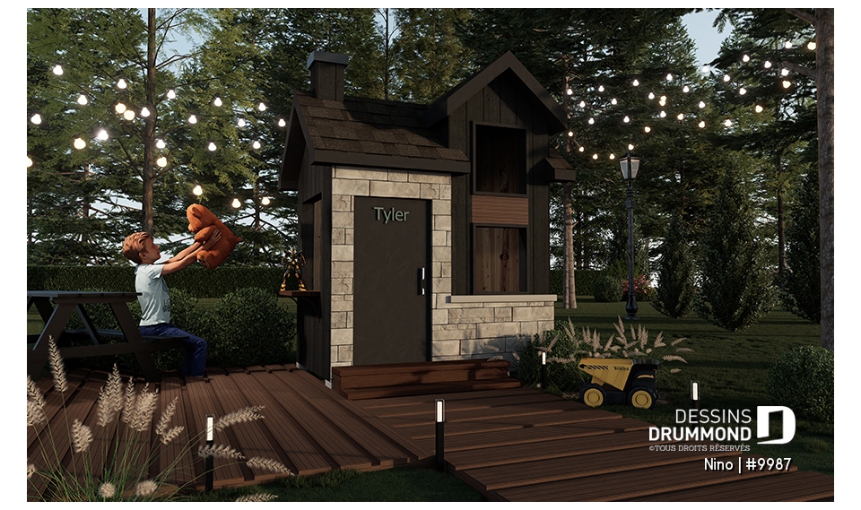 Vue avant - MODÈLE DE BASE - Plan gratuit de mini-maison pour enfant, de plain-pied et plein de charme - Nino