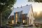 Vue avant - MODÈLE DE BASE - Plan de chalet Scandinave, 3 chambres, 2.5 salles de bain, grand balcon arrière abritée, foyer central - Scandi