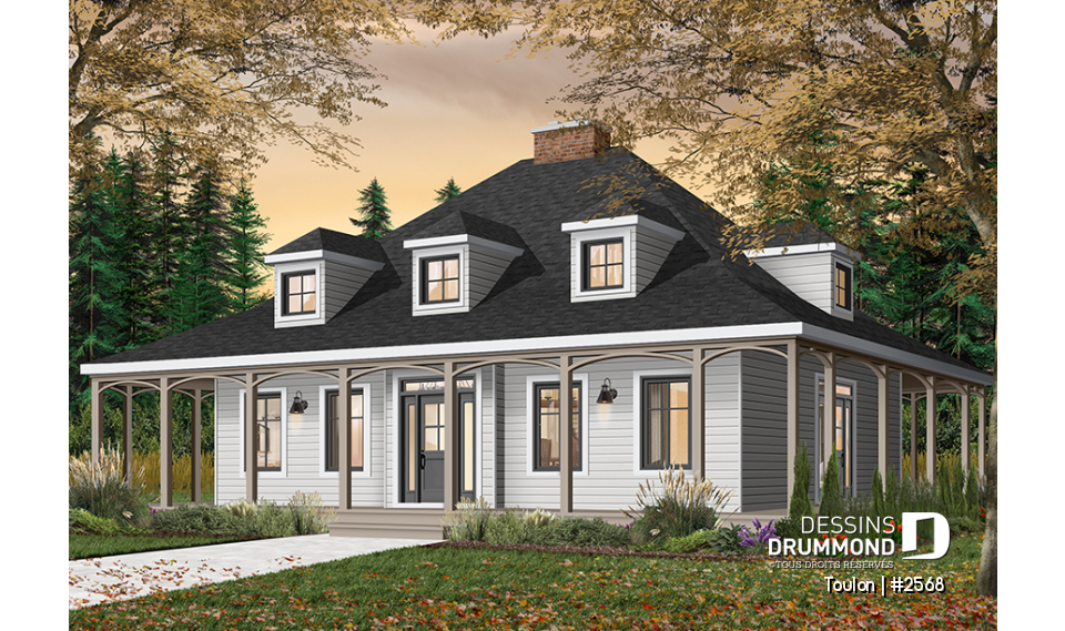 Vue avant - MODÈLE DE BASE - Maison 3 chambres avec suite des maîtres au rdc, aire ouvert, grande cuisine, patio couvert - Toulon