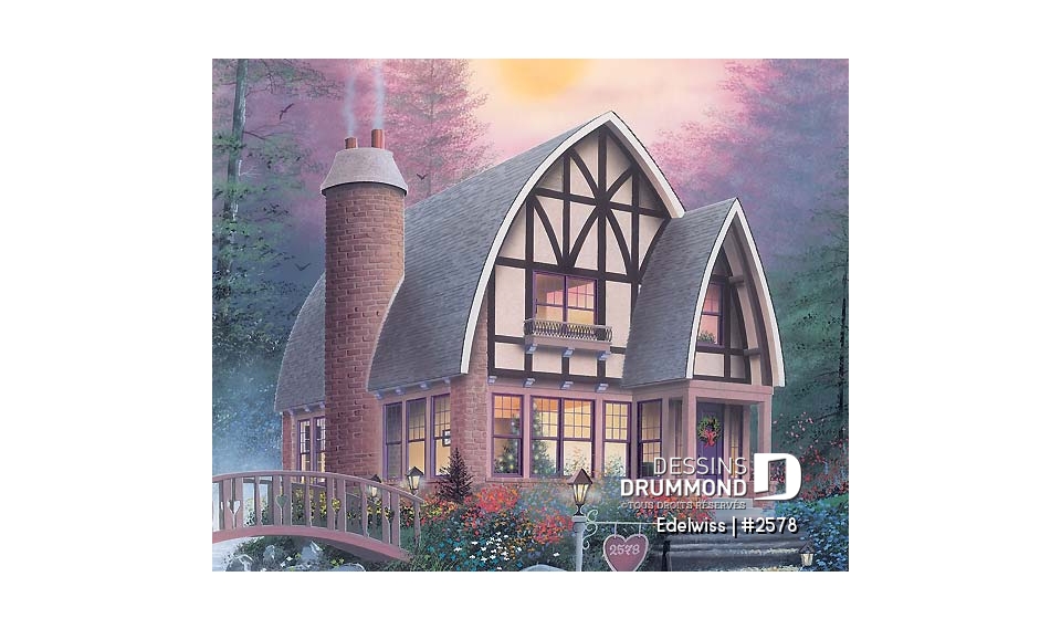 Vue avant - MODÈLE DE BASE - Plan de maison de style alsacienne à aire ouverte, foyer central, 3 chambres, superbe luminosité - Edelwiss