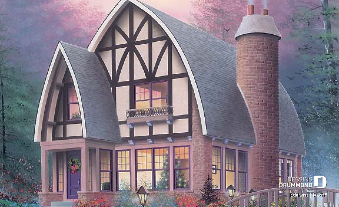Vue avant - MODÈLE DE BASE - Plan de maison de style alsacienne à aire ouverte, foyer central, 3 chambres, superbe luminosité - Edelwiss