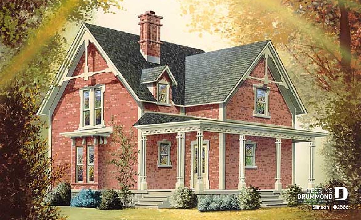 Vue avant - MODÈLE DE BASE - 3 chambres, 2 salles de bain, buanderie au rdc, cuisine, belle Victorienne - Ellinson
