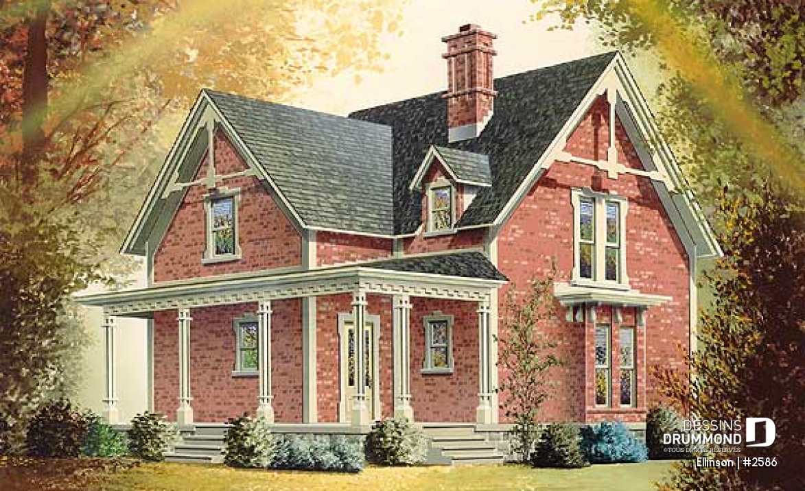 Vue avant - MODÈLE DE BASE - 3 chambres, 2 salles de bain, buanderie au rdc, cuisine, belle Victorienne - Ellinson