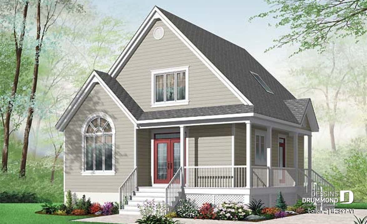 Vue avant - MODÈLE DE BASE - Maison de style Cape Cod, 2 - 3 chambres, 2 salles de séjour, plafond à 9 pieds au rdc. et mezzanine - Gaillon 2