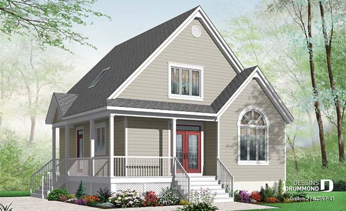 Vue avant - MODÈLE DE BASE - Maison de style Cape Cod, 2 - 3 chambres, 2 salles de séjour, plafond à 9 pieds au rdc. et mezzanine - Gaillon 2