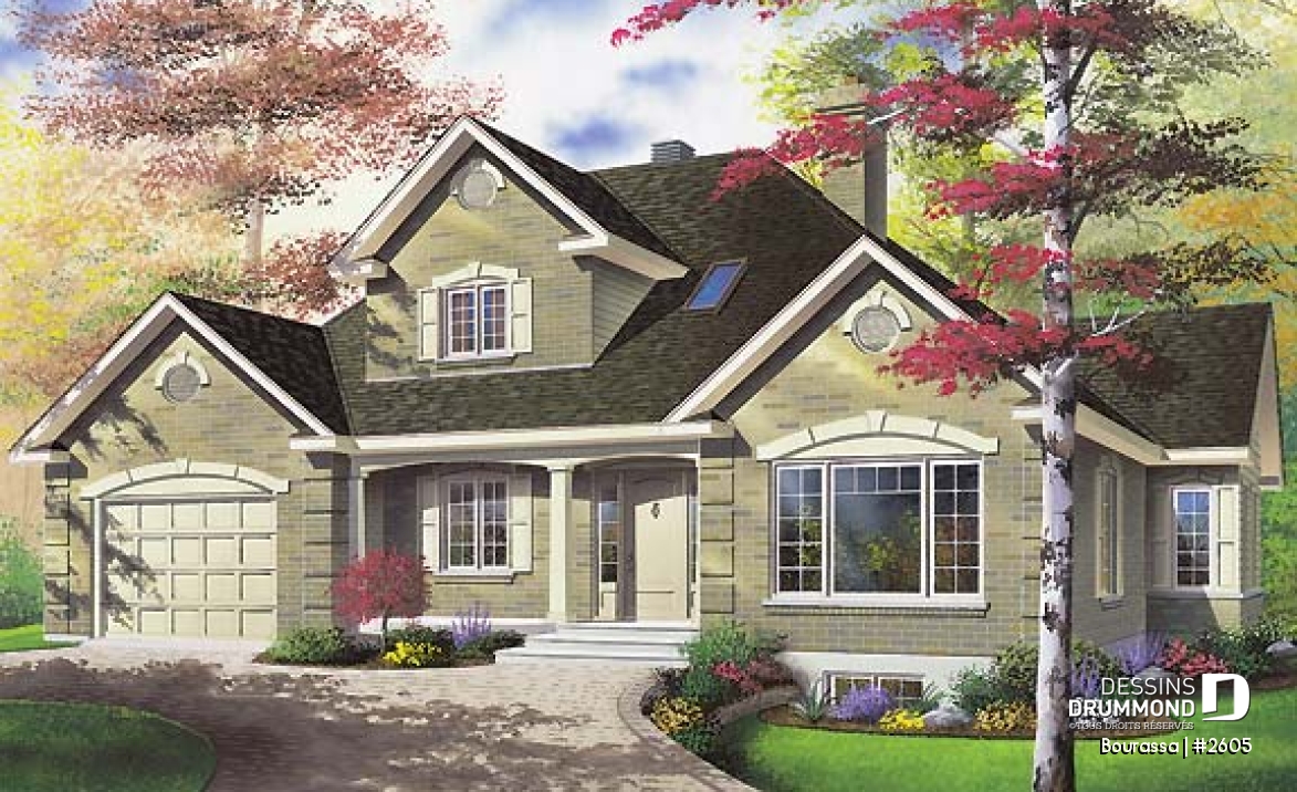 Vue avant - MODÈLE DE BASE - Superbe maison à étage  avec 3 chambres, bureau, cuisine avec îlot, garage, buanderie au r-d-c  - Bourassa