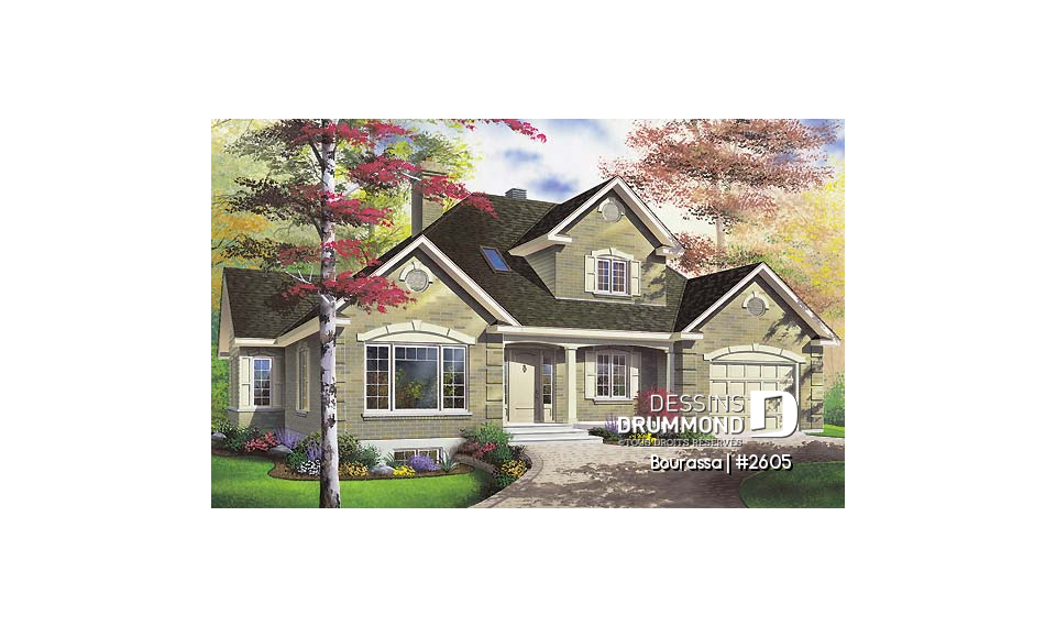 Vue avant - MODÈLE DE BASE - Superbe maison à étage  avec 3 chambres, bureau, cuisine avec îlot, garage, buanderie au r-d-c  - Bourassa